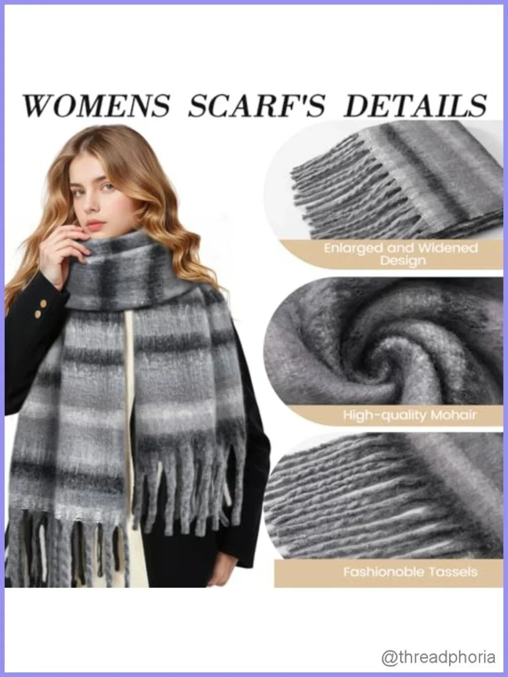 Women's Oversized Chunky Knit Winter Scarf Wrap with Tassels, Polyester,